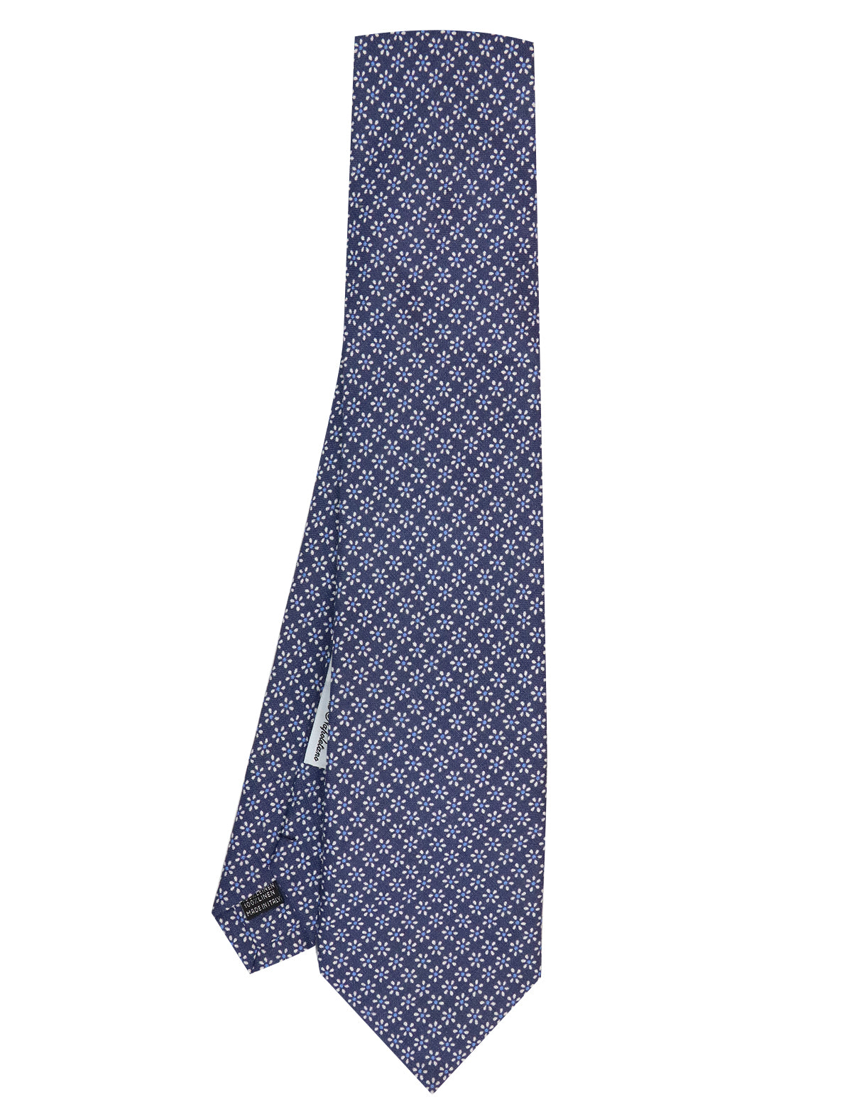 E.Marinella Linen Floral Tie in Navy