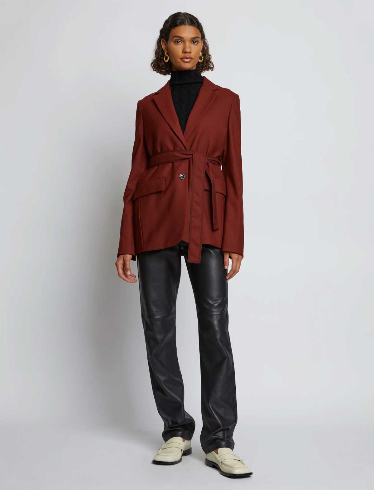 PROENZA SCHOULER WHITE LABEL Suiting Relaxed Tie Blazer in Maple