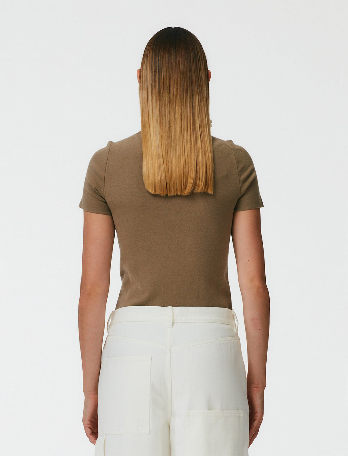 TIBI Compact Stretch Cashmere T-Shirt in Sand