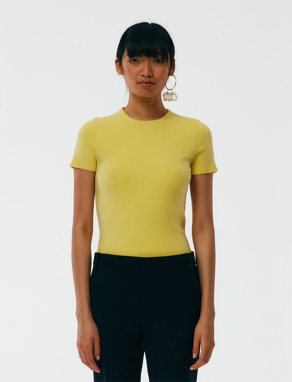 TIBI Compact Stretch Cashmere T-Shirt in Canary Yellow