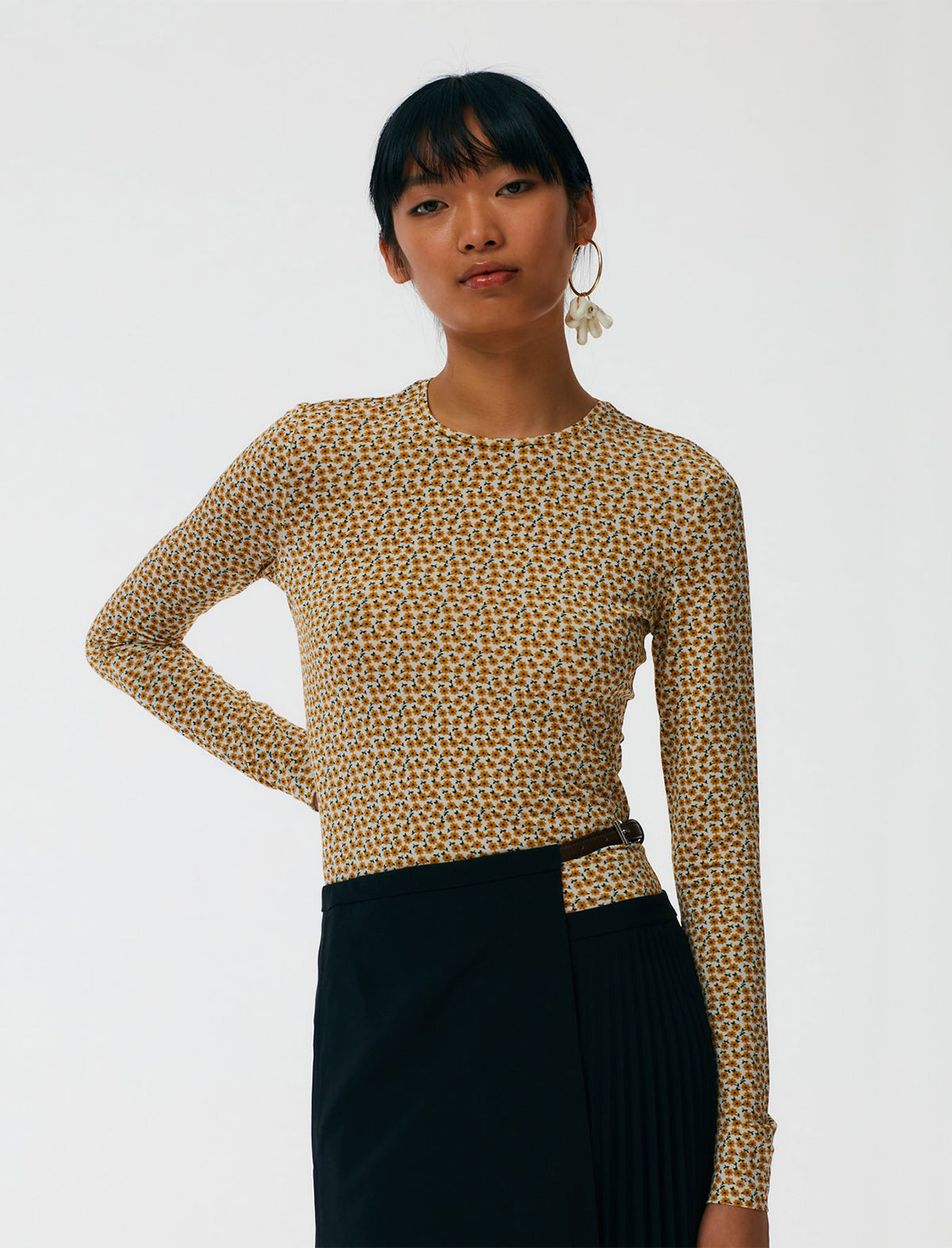 TIBI Flora on Jersey Long Sleeve Top