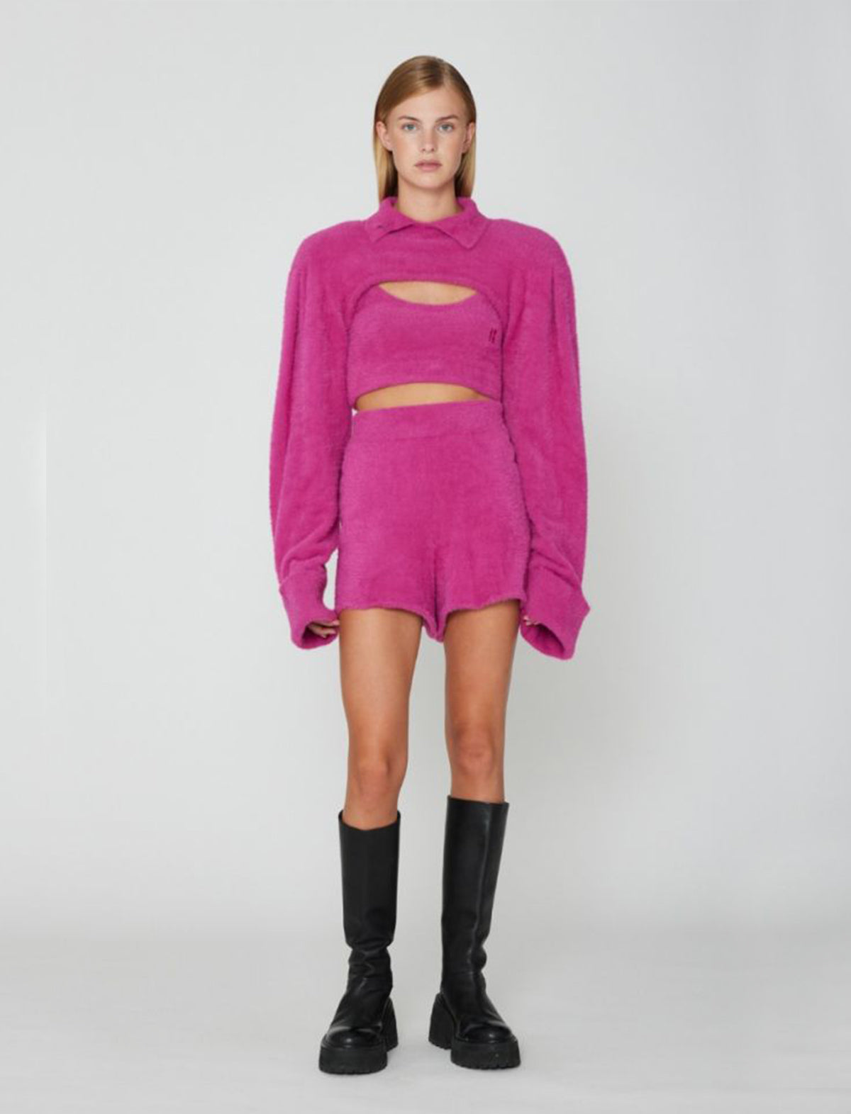 ROTATE Birger Christensen Suzi Knit Shorts in Very Berry Pink