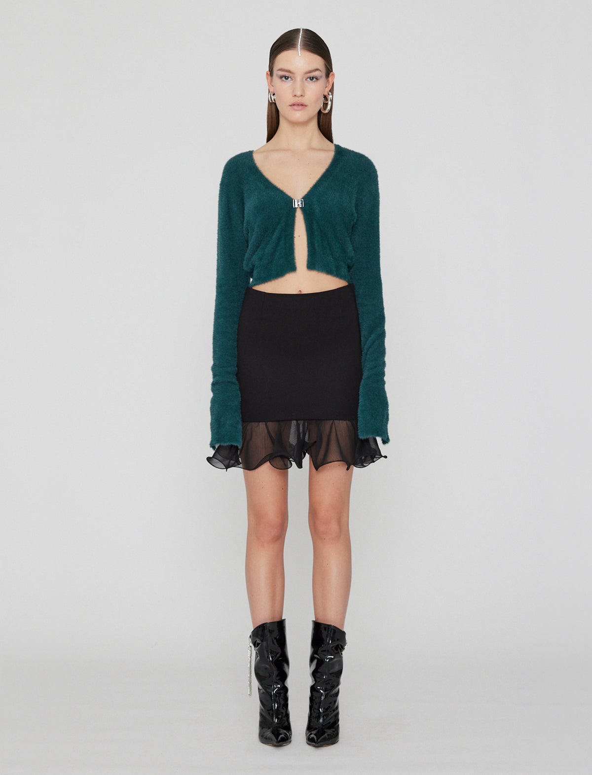 ROTATE Birger Christensen Mini Jersey Skirt with Frill in Black