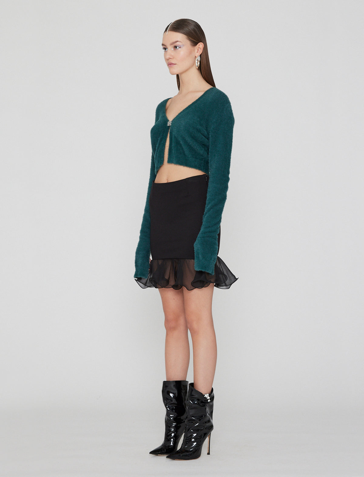 ROTATE Birger Christensen Mini Jersey Skirt with Frill in Black