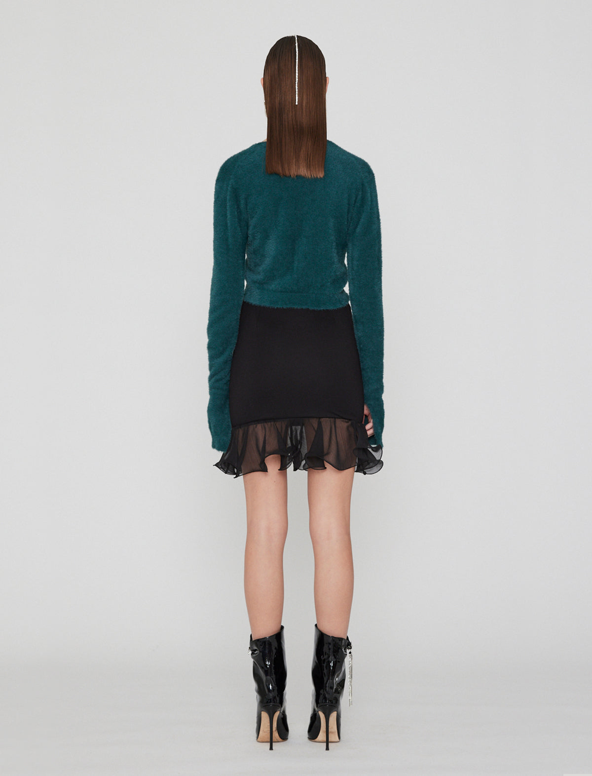 ROTATE Birger Christensen Mini Jersey Skirt with Frill in Black