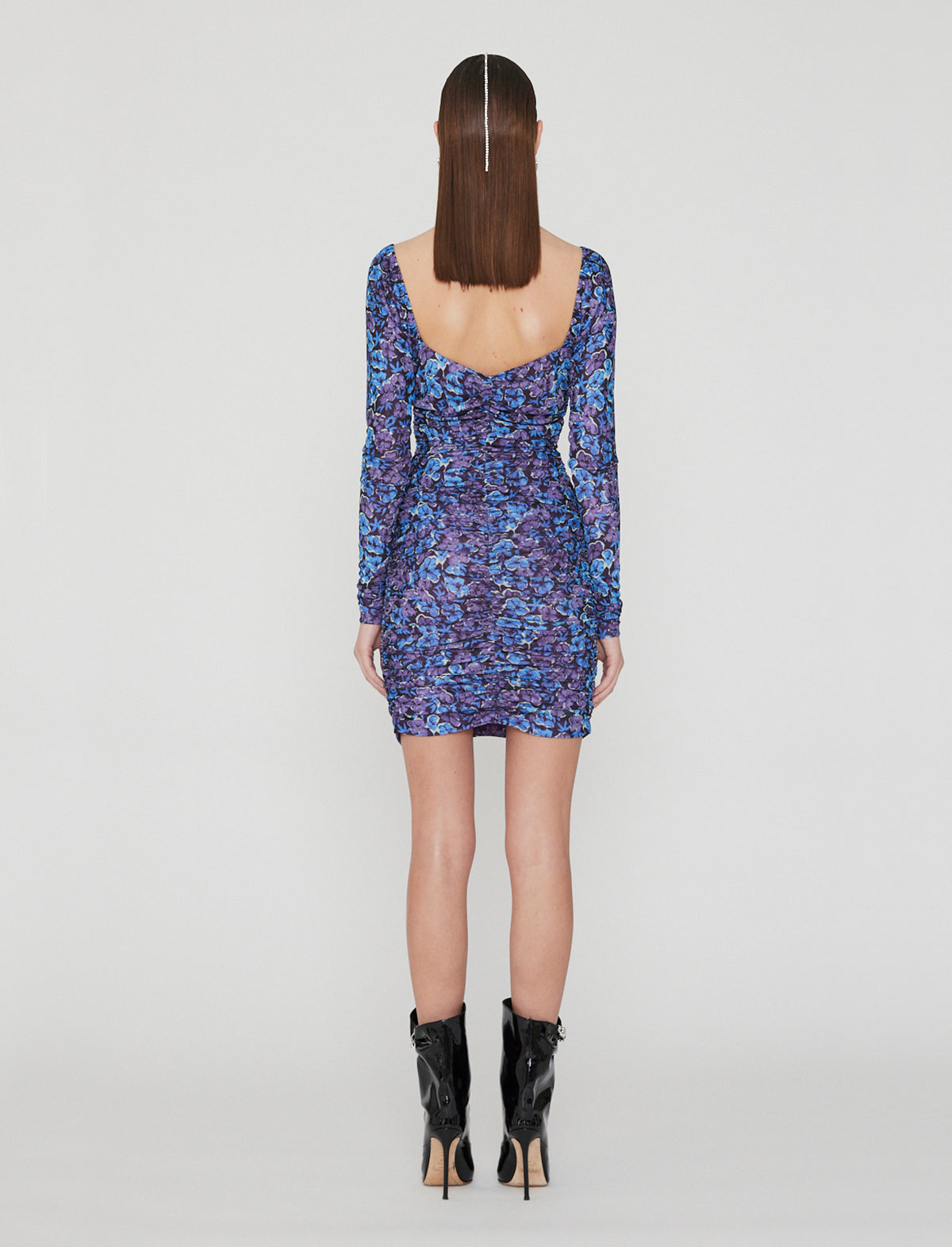 ROTATE Birger Christensen Printed Mesh Dress in Hyacinth Comb