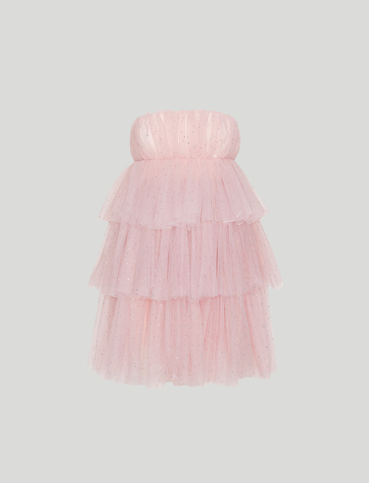 ROTATE ICONS Carlosa Crystal Tulle Ruffle Dress in Delicacy
