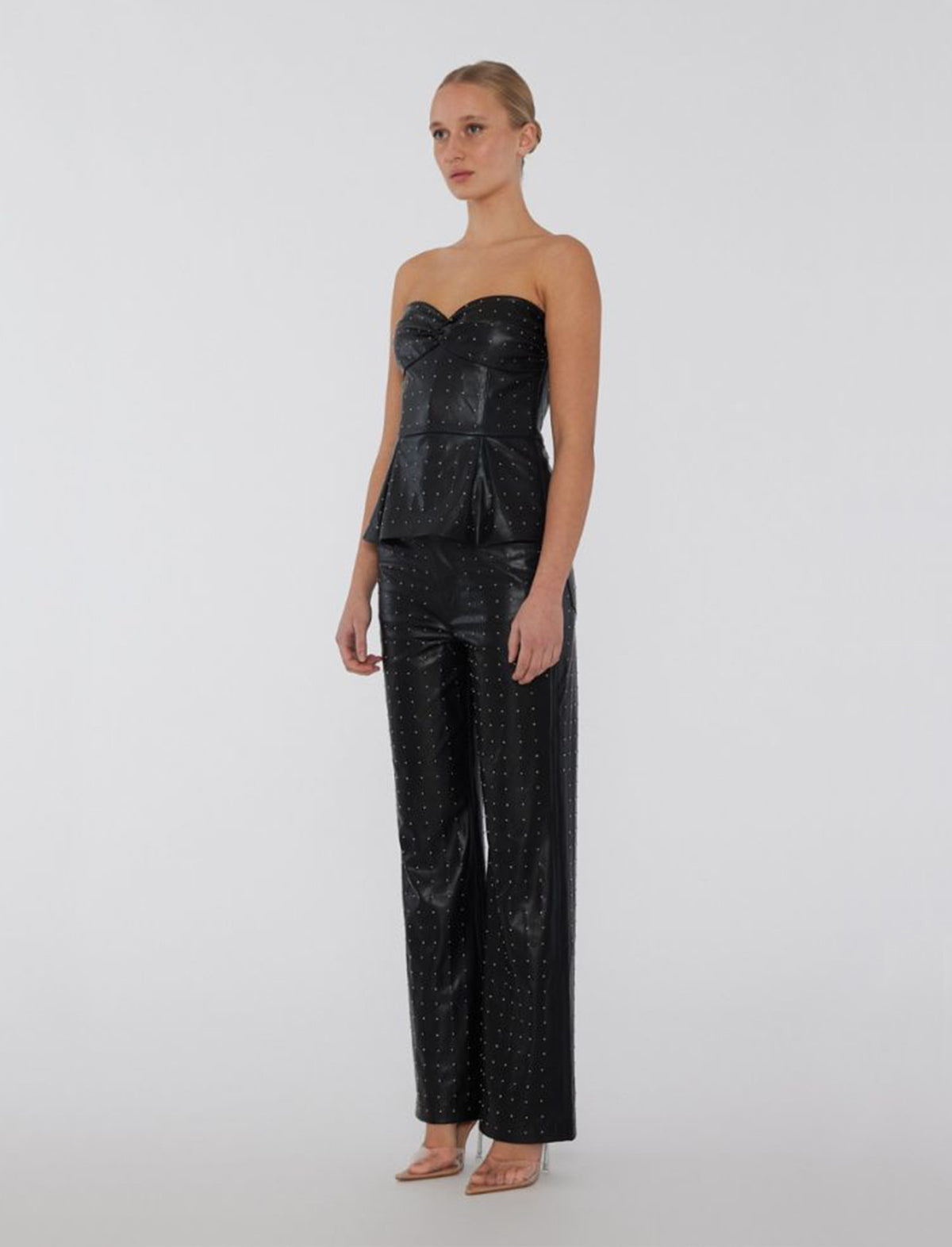 ROTATE Birger Christensen Studded Faux Leather Straight Pants in Black