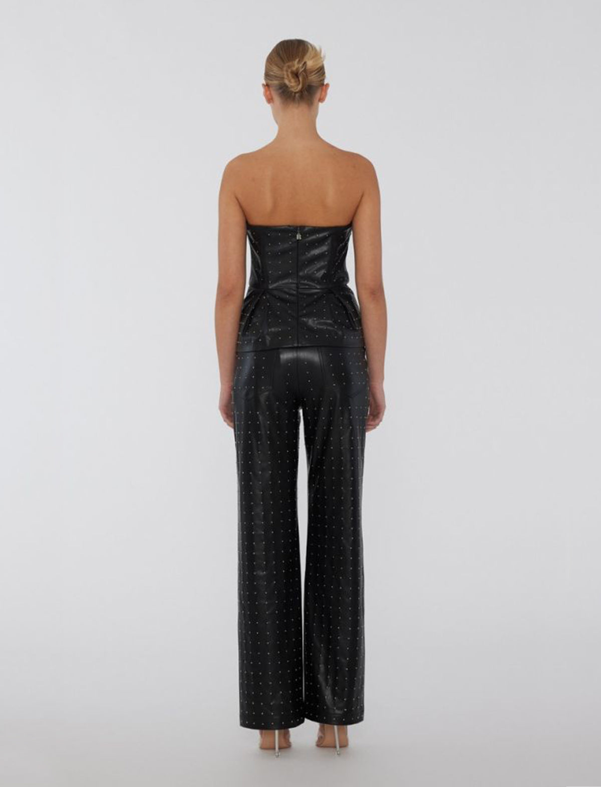 ROTATE Birger Christensen Studded Faux Leather Straight Pants in Black