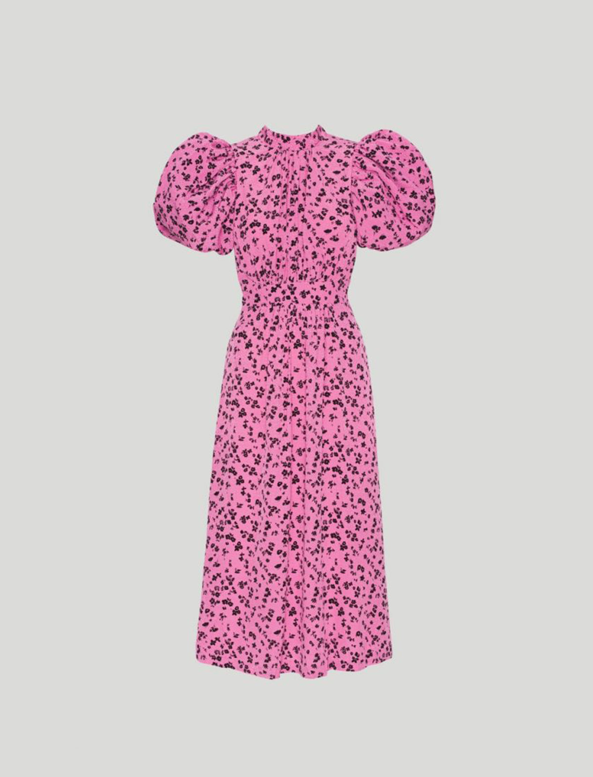 ROTATE Birger Christensen Fine Jacquard Puffy Dress in Super Pink Comb
