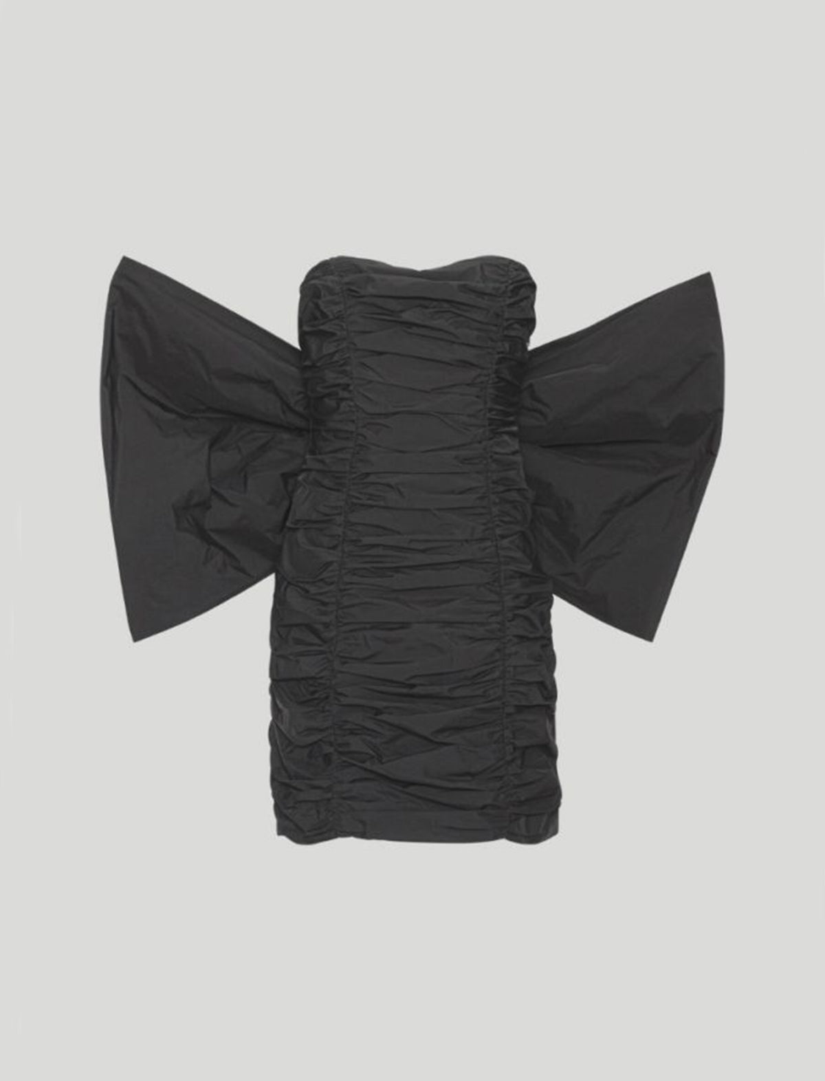 ROTATE Birger Christensen Taft Pleated Mini Bow Dress in Black