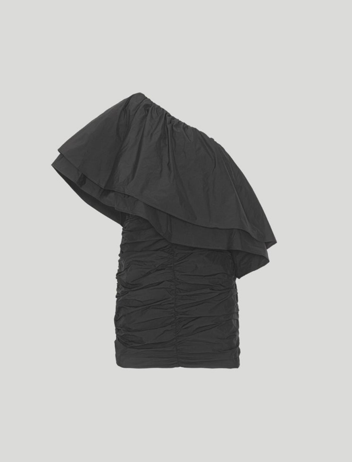ROTATE Birger Christensen Taft Ruched One Shoulder Dress in Black