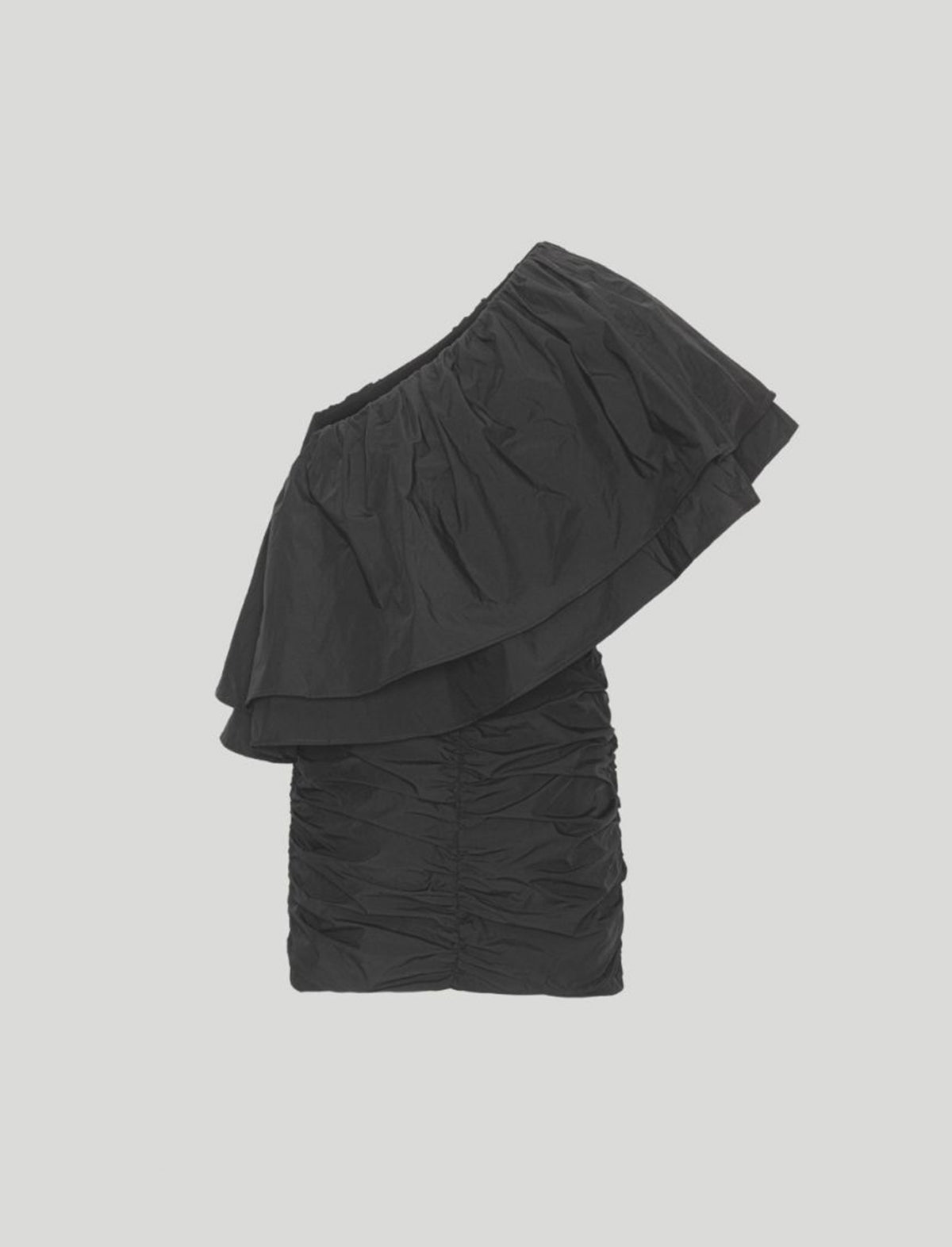 ROTATE Birger Christensen Taft Ruched One Shoulder Dress in Black