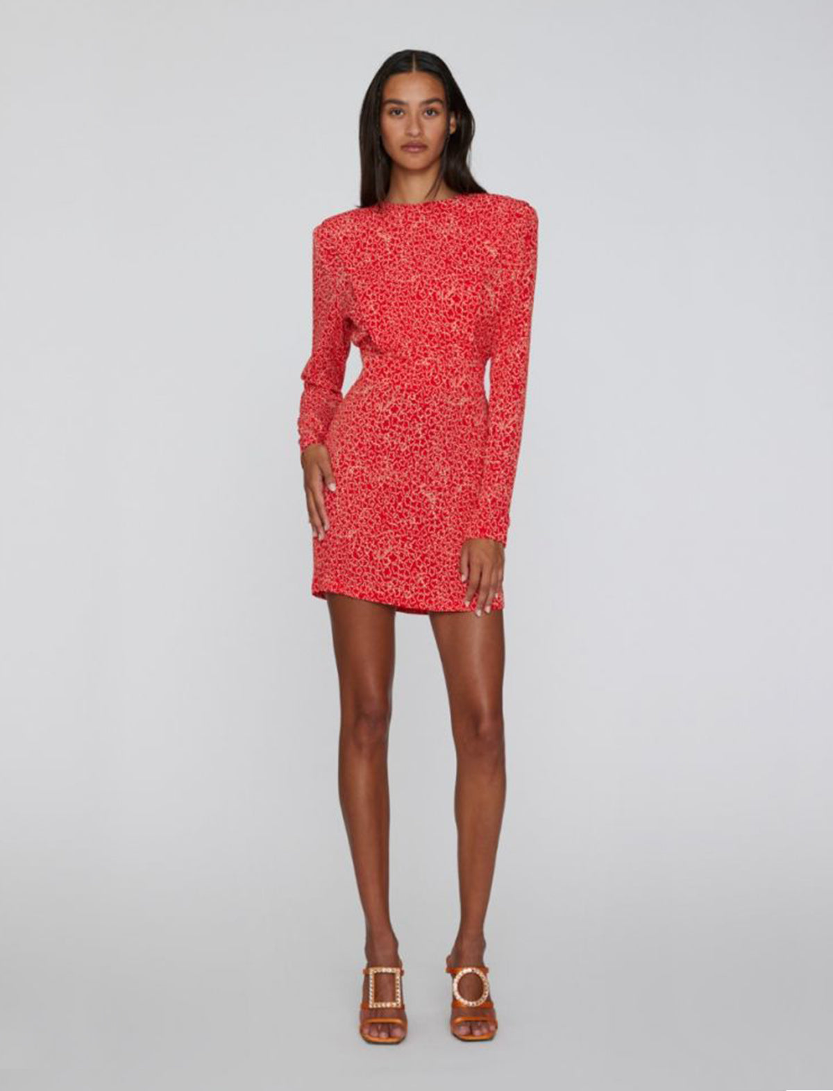 ROTATE Birger Christensen Fine Jacquard Mini Tied Open Back Dress in High Risk Red Comb