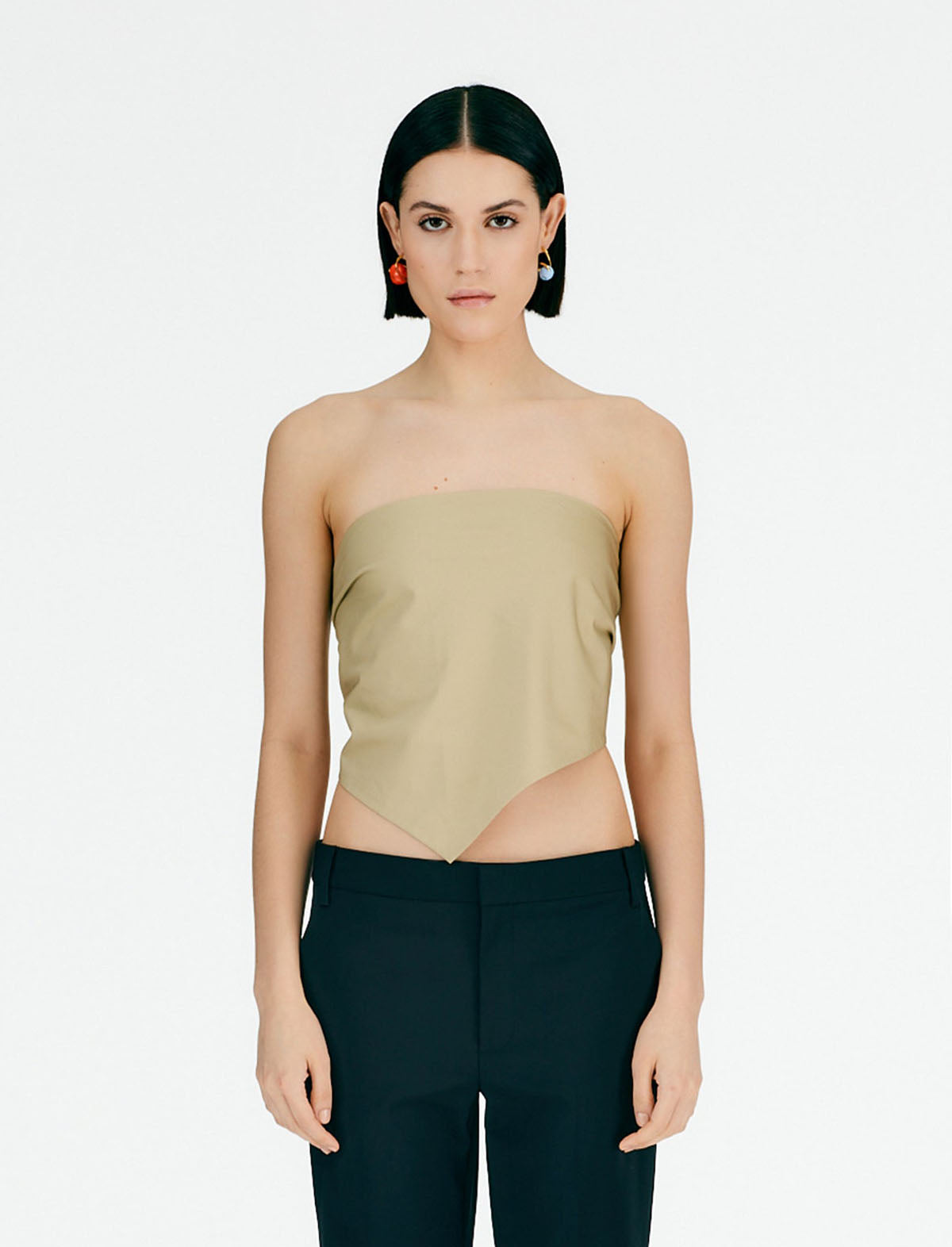 TIBI Eco Poplin Strapless Bandeau in Clay