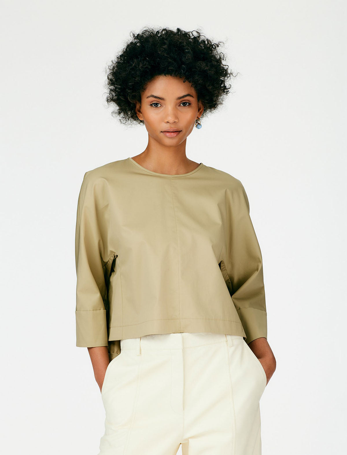 TIBI Eco Poplin Sculpted Top in Clay
