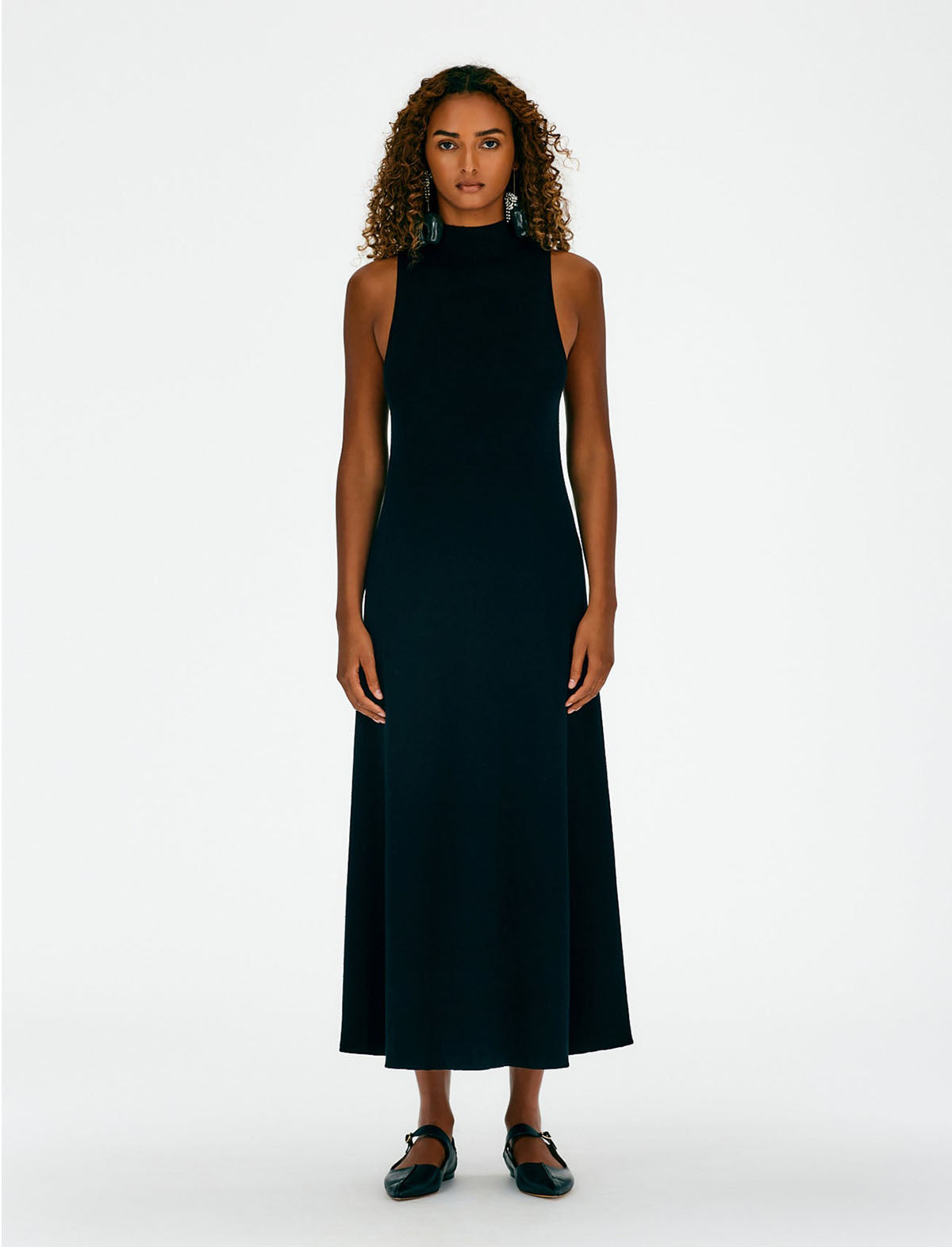 TIBI Organic Cotton Tencel Circle Open-Back Sleeveless Dress in Black