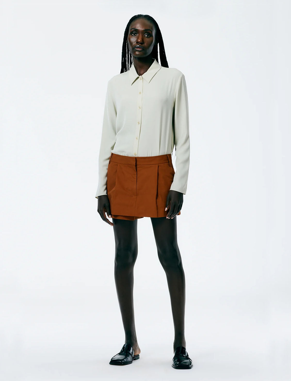 TIBI Arun Suiting Double Layer Mini Skirt in Oak Brown
