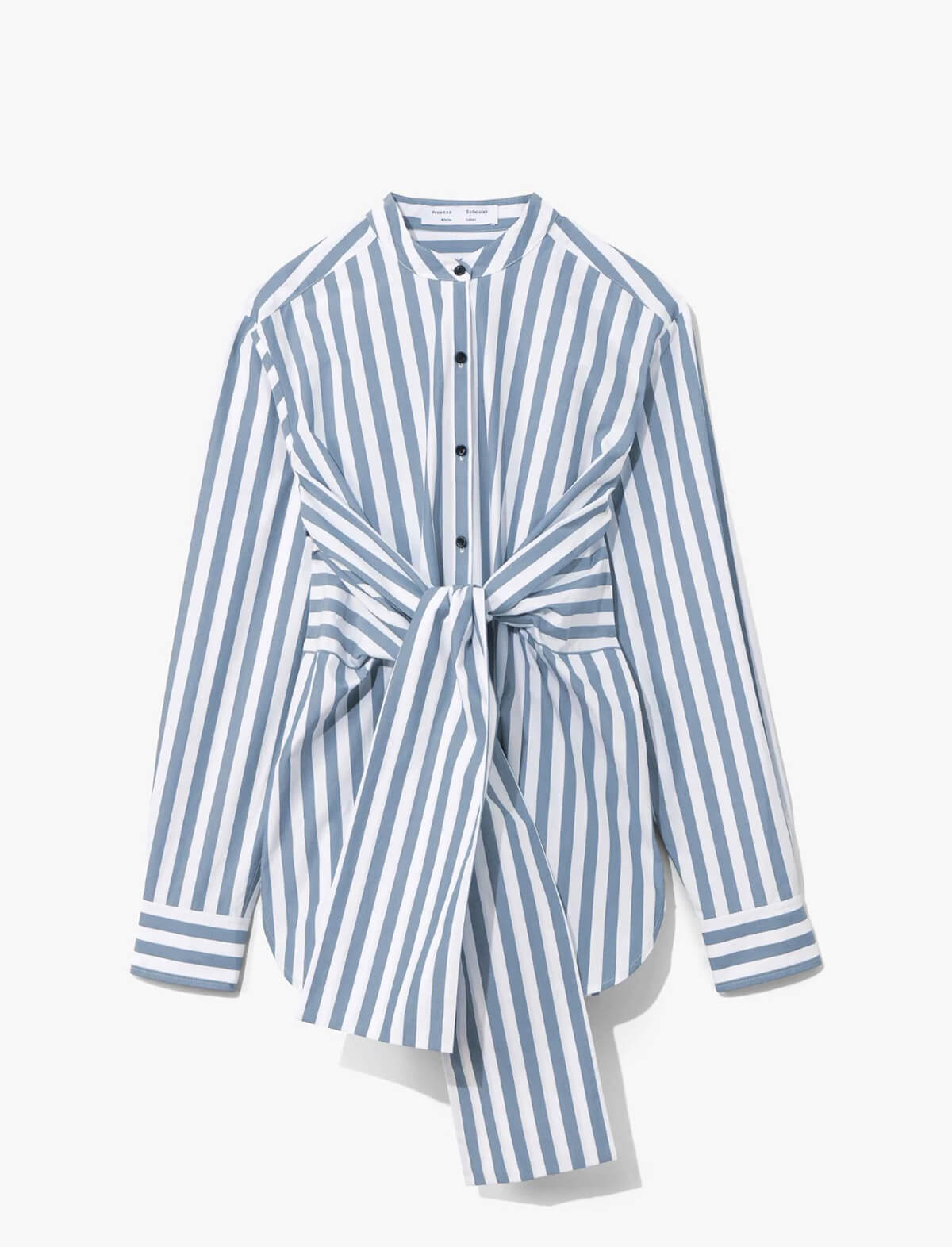 PROENZA SCHOULER WHITE LABEL Poplin Waist-tie Shirt in White/Blue Stripes