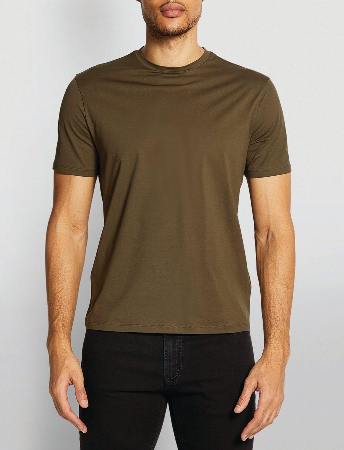 HERNO Superfine Cotton Stretch T-Shirt In Military Green | CLOSET Singapore