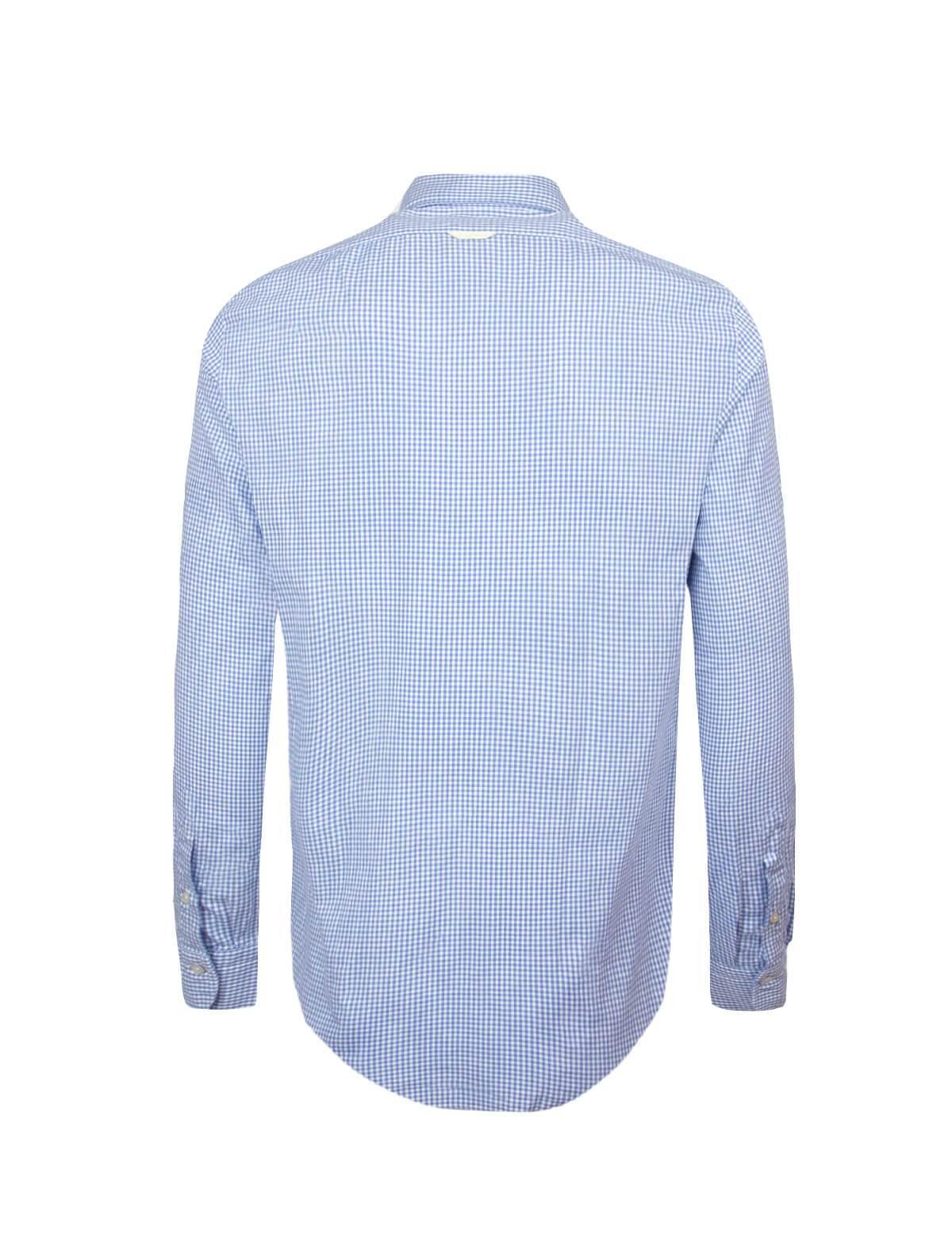 FINAMORE 1925 Tokyo Cotton Chambray Shirt in Light Blue Checks | CLOSET Singapore