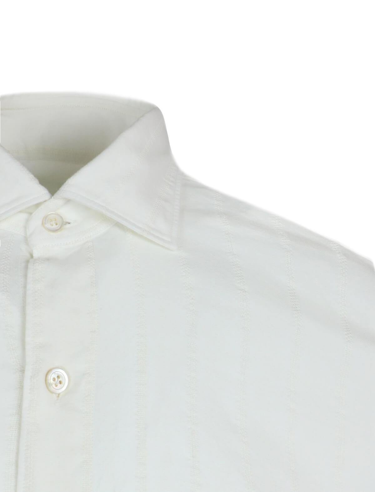 FINAMORE 1925 Tokyo Slim Fit Textured Cotton-blend Shirt in White | CLOSET Singapore