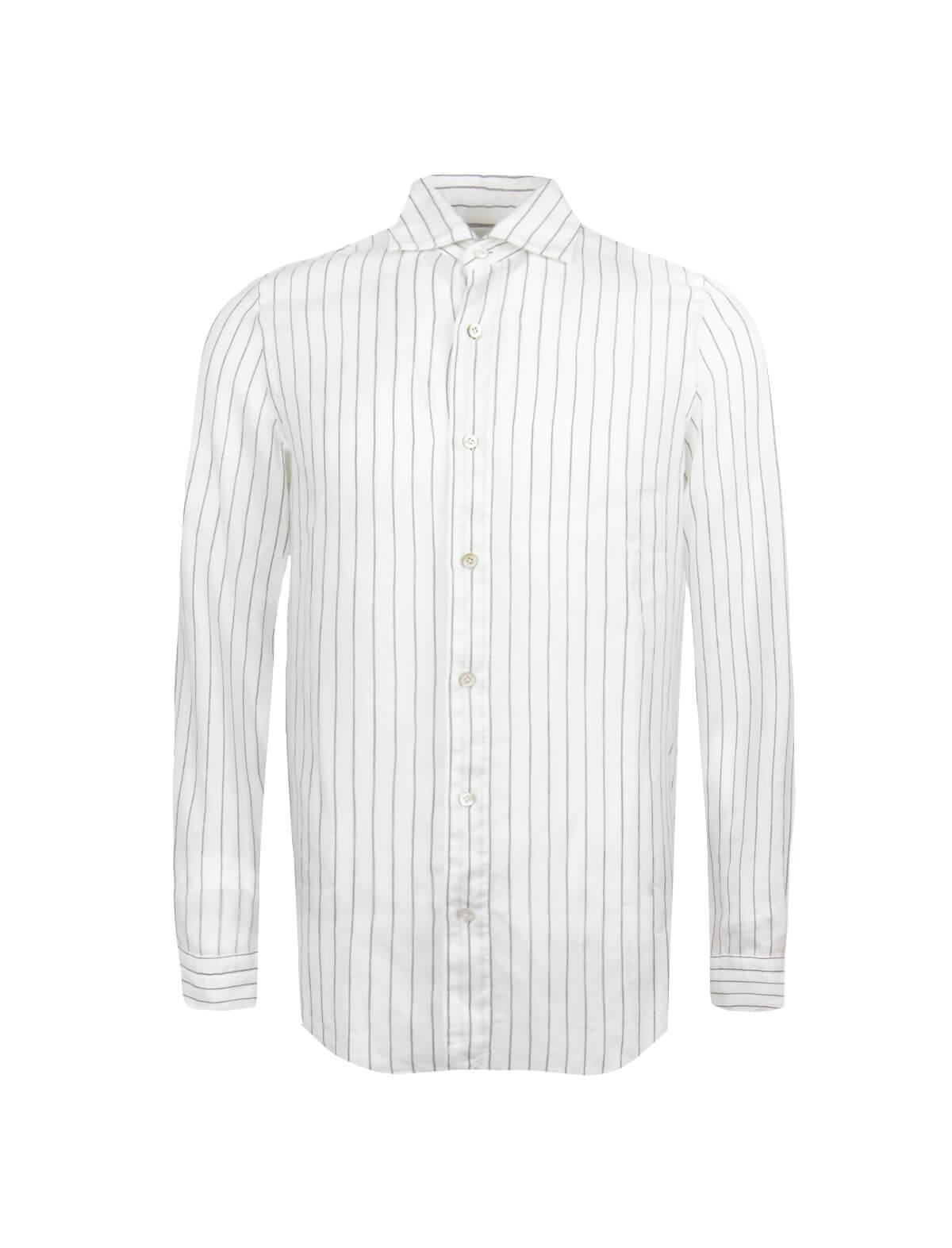 FINAMORE 1925 Tokyo Textile-Wool Blend Shirt in White Pinstripes | CLOSET Singapore