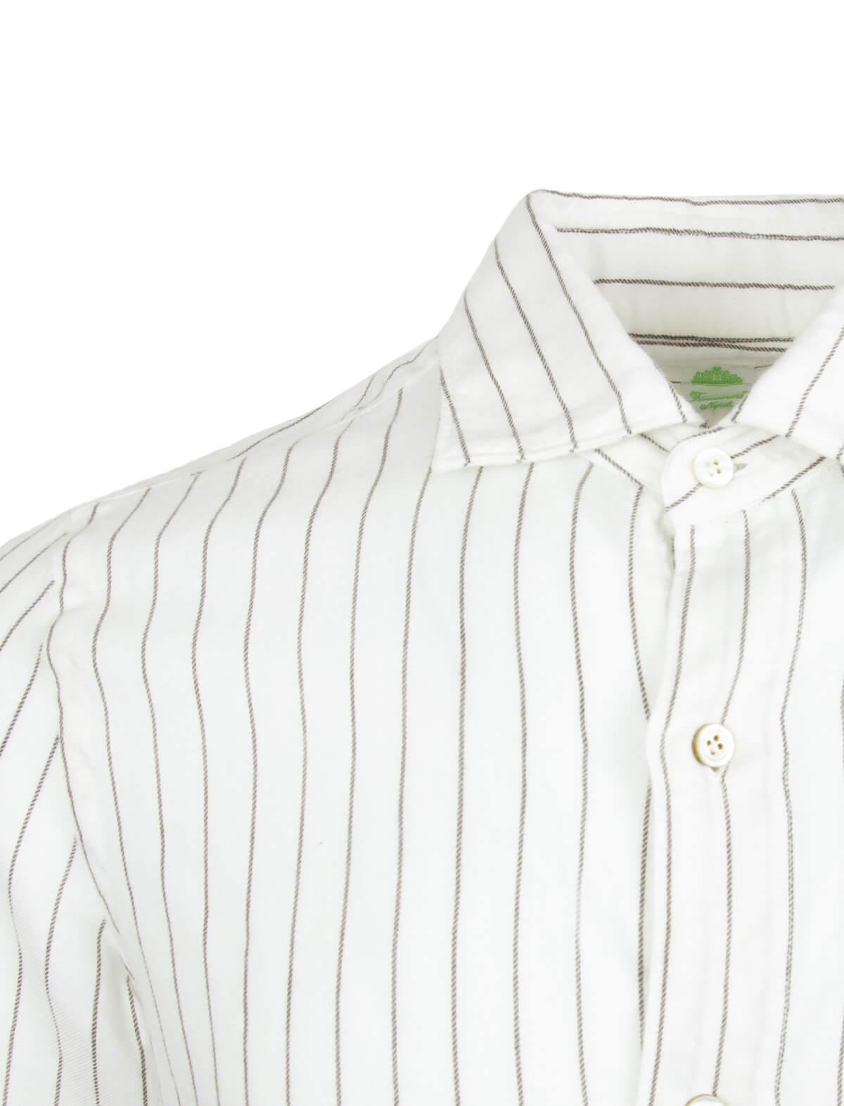 FINAMORE 1925 Tokyo Textile-Wool Blend Shirt in White Pinstripes | CLOSET Singapore