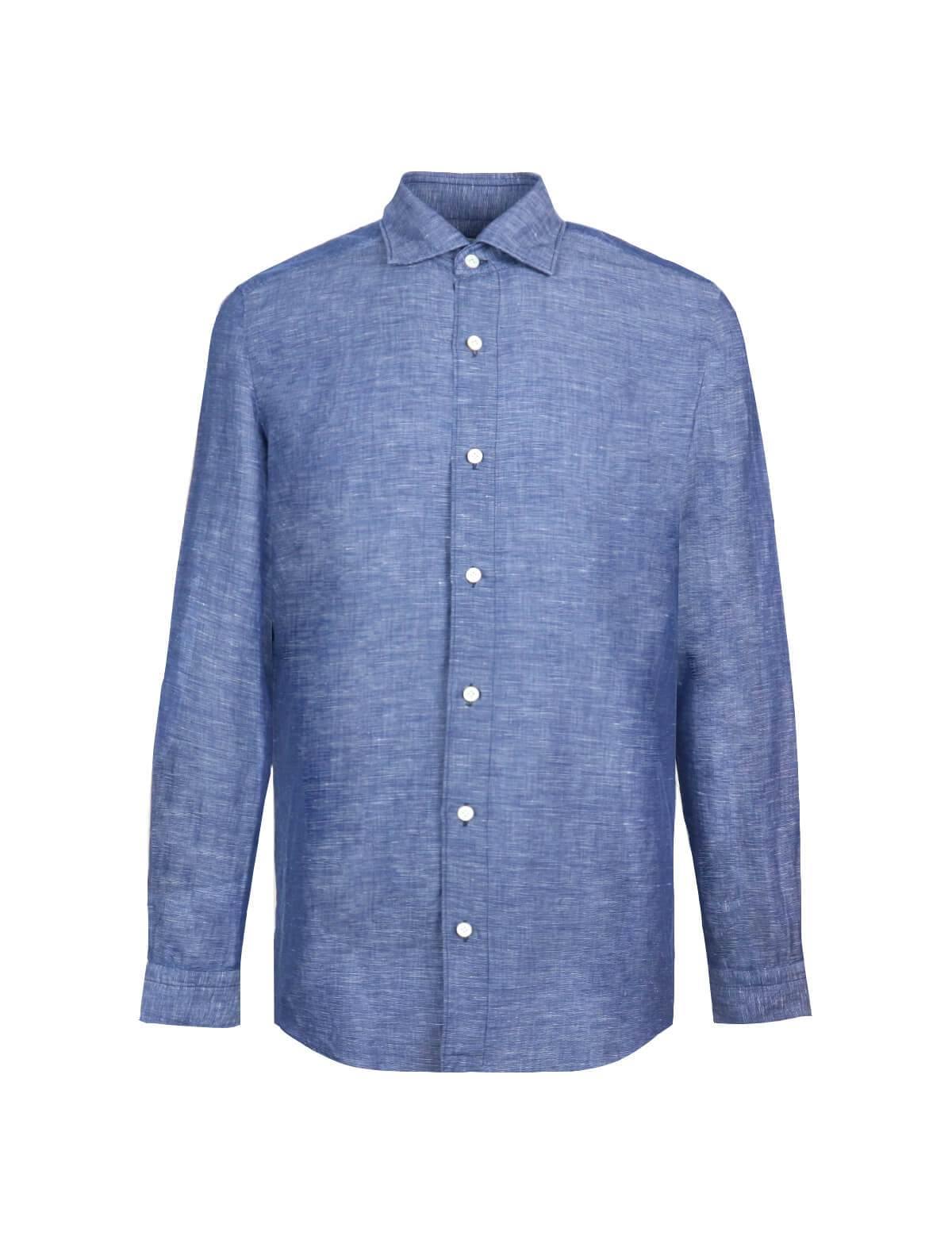 FINAMORE 1925 Tokyo Slim Fit Cotton-blend Shirt in Dark Blue | CLOSET Singapore