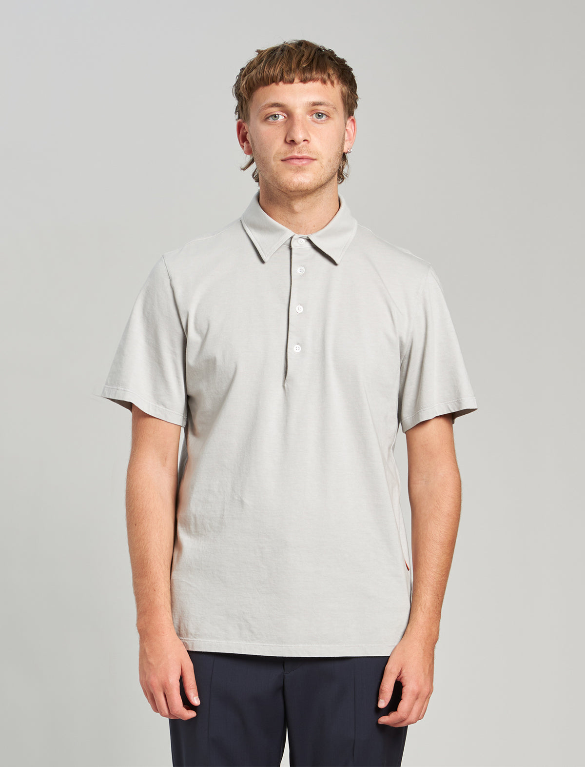 BARENA VENEZIA Cotton Jersey Polo Shirt in Light Grey