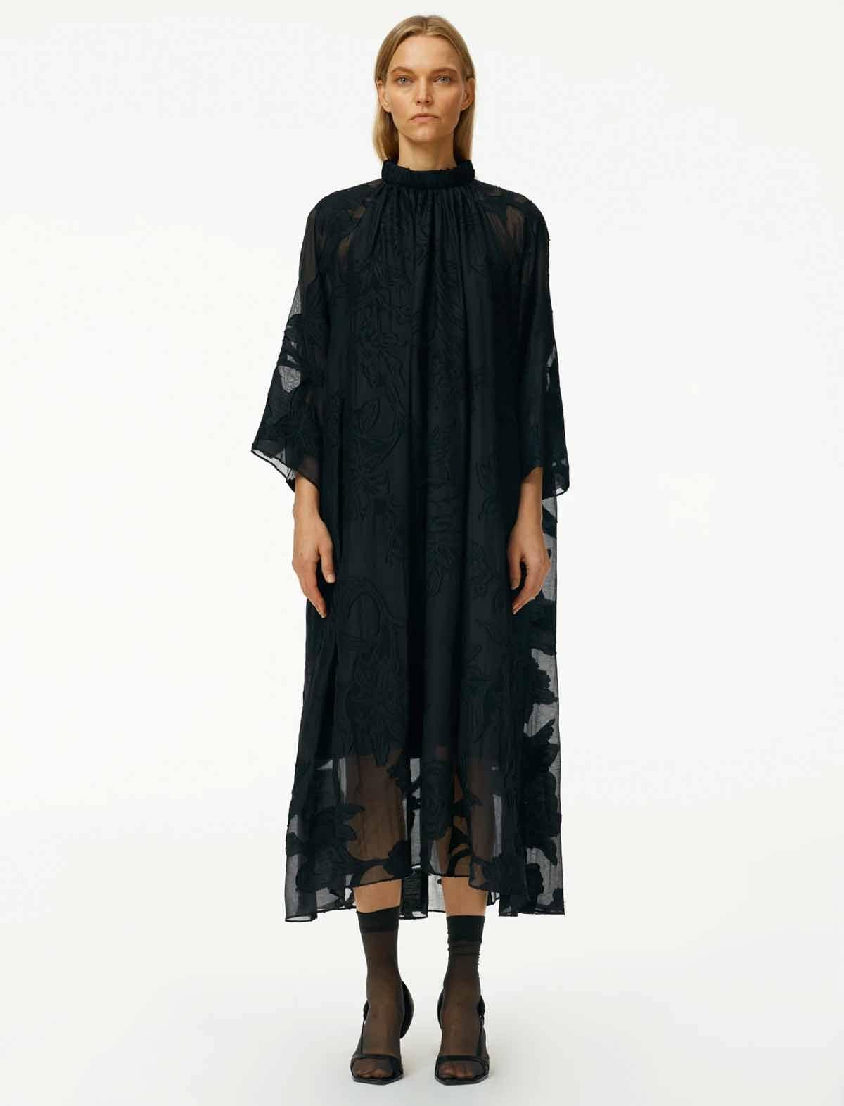 Lana Fil Coupé Shirred Neck Maxi Dress in Black - CLOSET Singapore