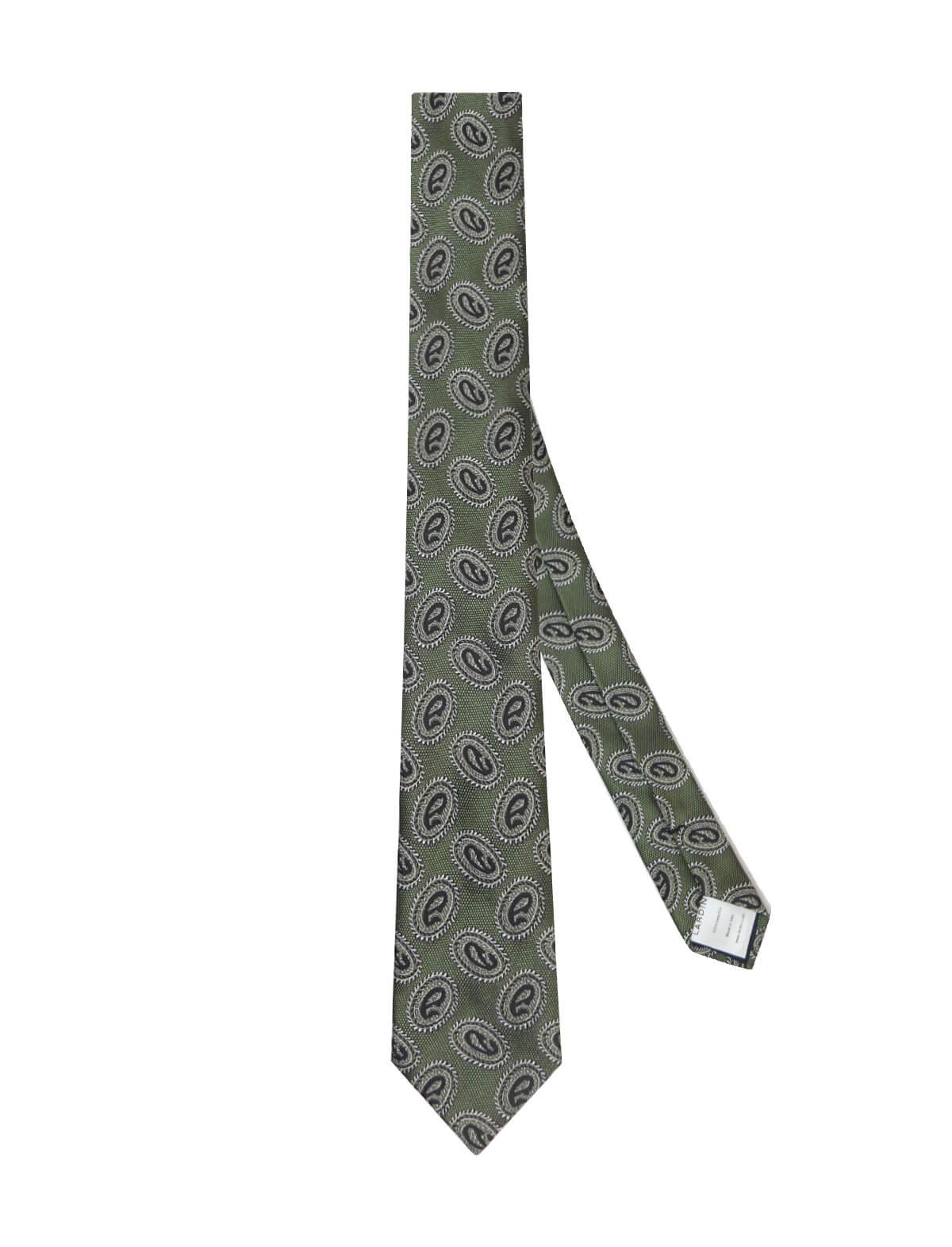 LARDINI Silk Tie in Khaki Green Paisley | CLOSET Singapore