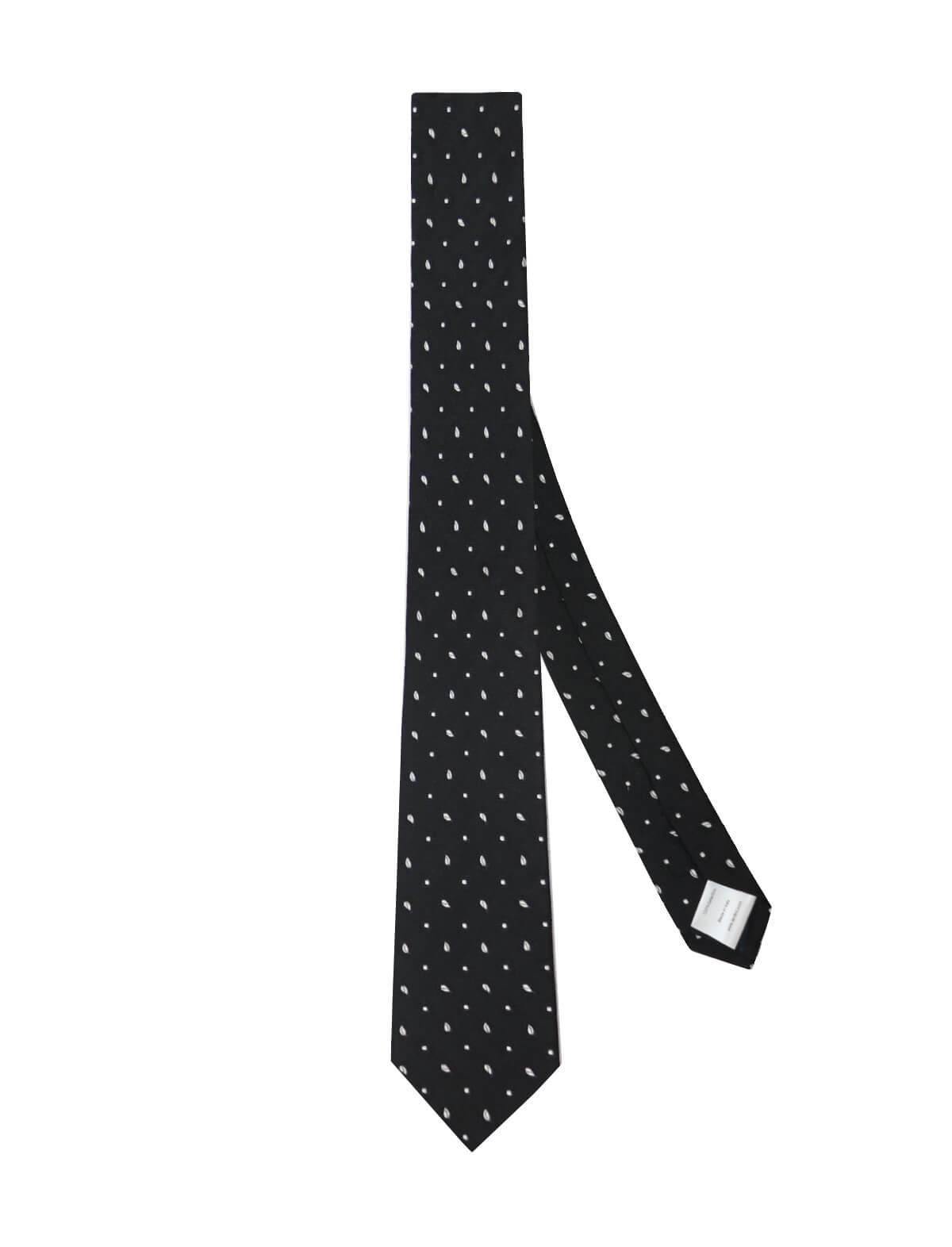 LARDINI Silk Jacquard Tie in Black and White | CLOSET Singapore