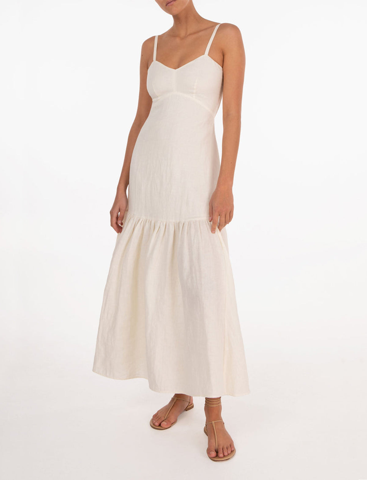 PEONY Gardenia Tie Back Midi Dress in White