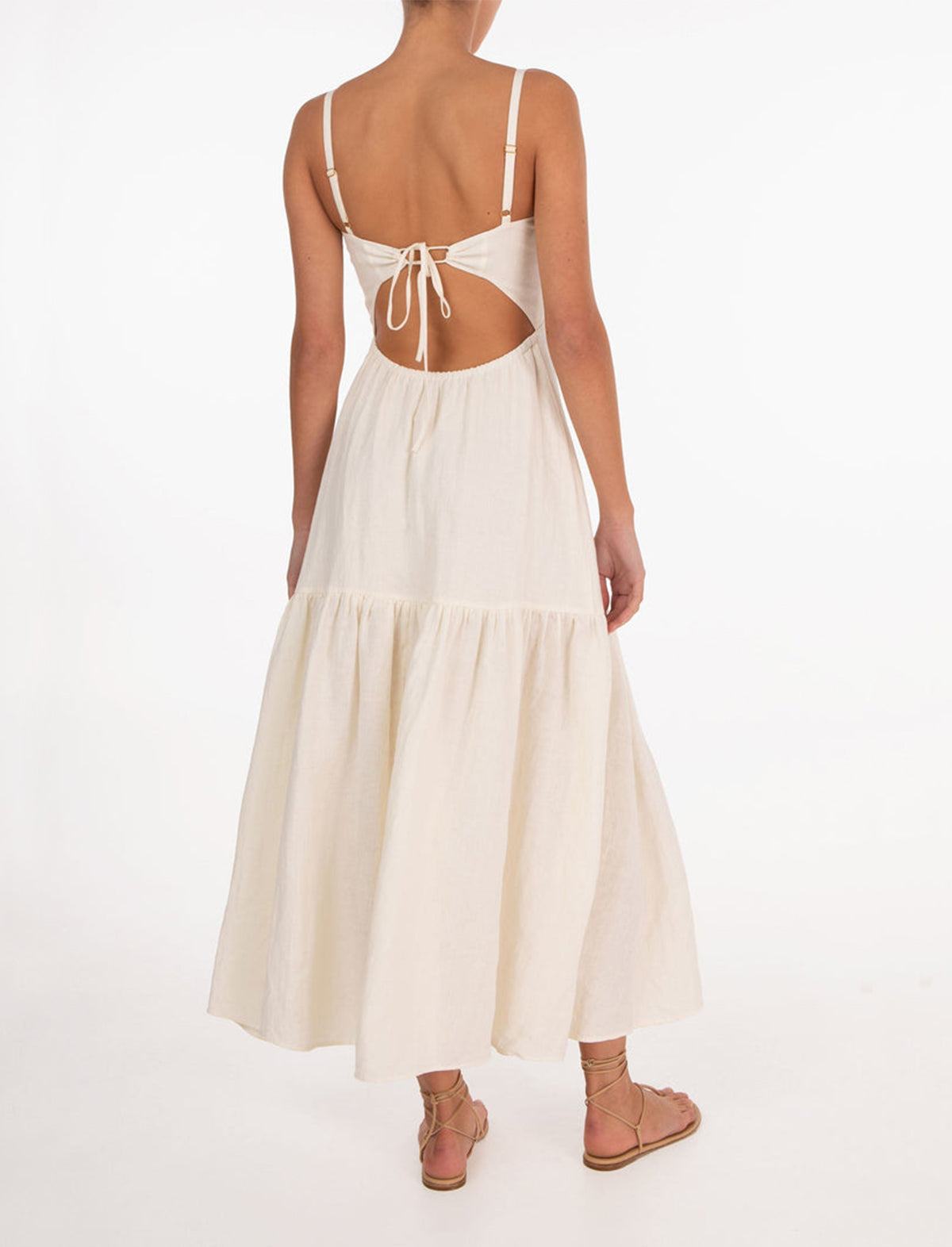 PEONY Gardenia Tie Back Midi Dress in White