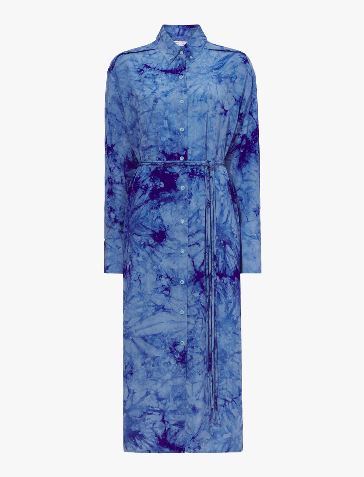 PROENZA SCHOULER WHITE LABEL Tie Dye Silk Shirt Dress in Blue