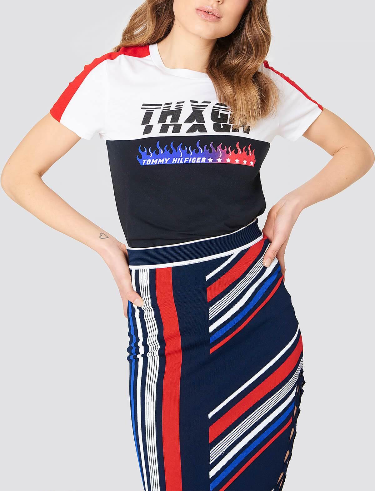 THXGH Crop Tshirt in White and Navy | CLOSET Singapore