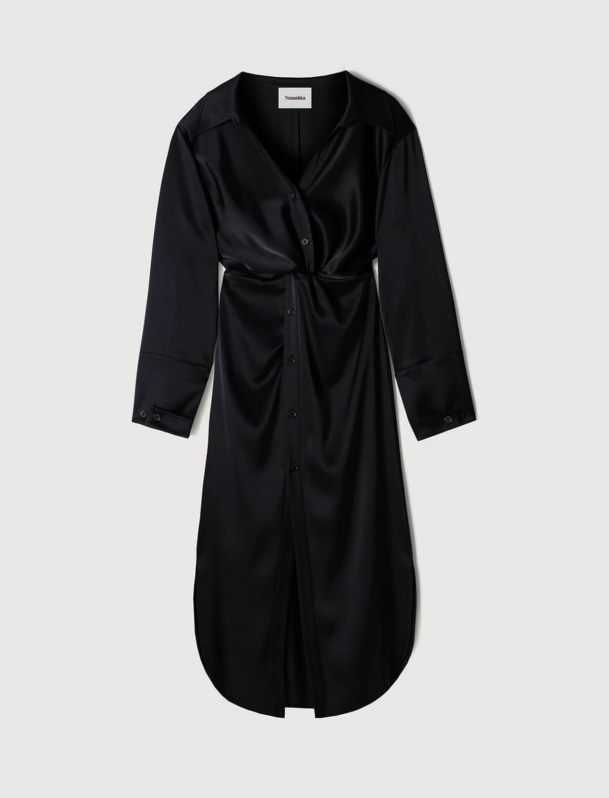 NANUSHKA Ayse Satin Shirt Dress in Black | CLOSET Singapore