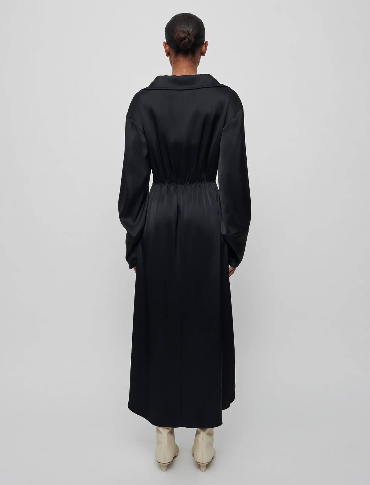 NANUSHKA Ayse Satin Shirt Dress in Black | CLOSET Singapore