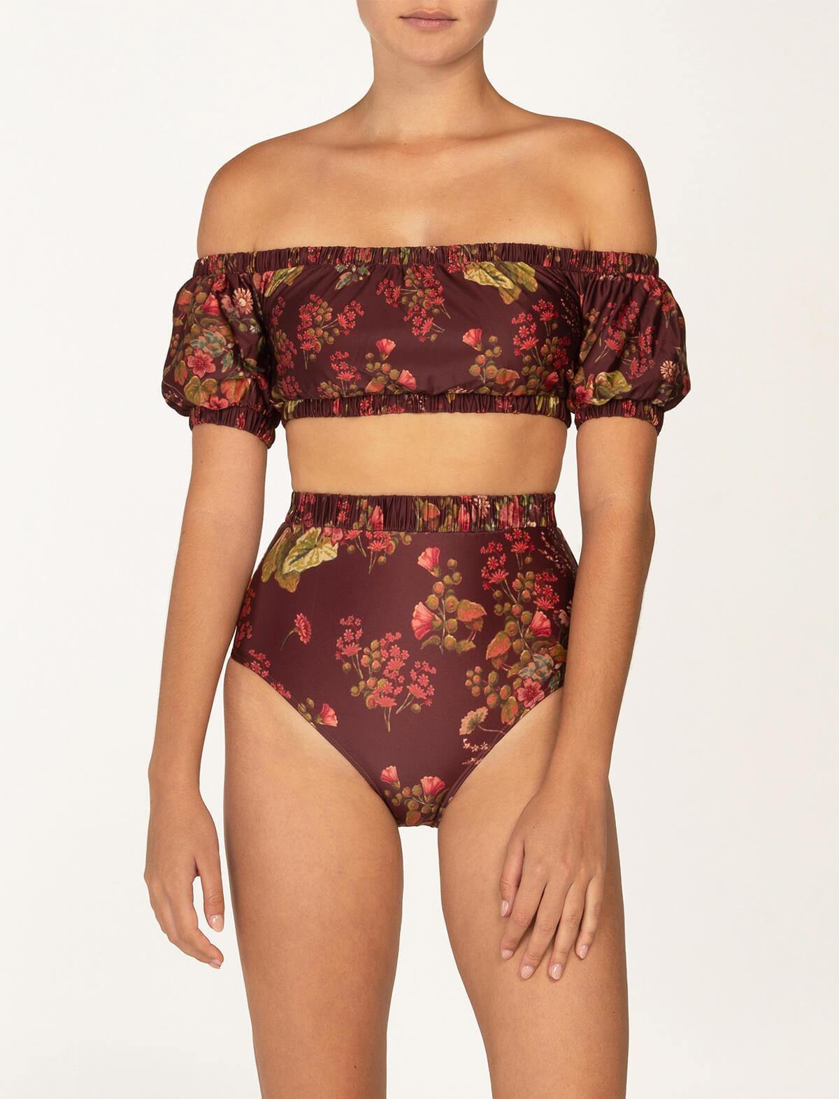 PEONY Ruched High Waisted Swim Brief in Renaissance | CLOSET Singapore