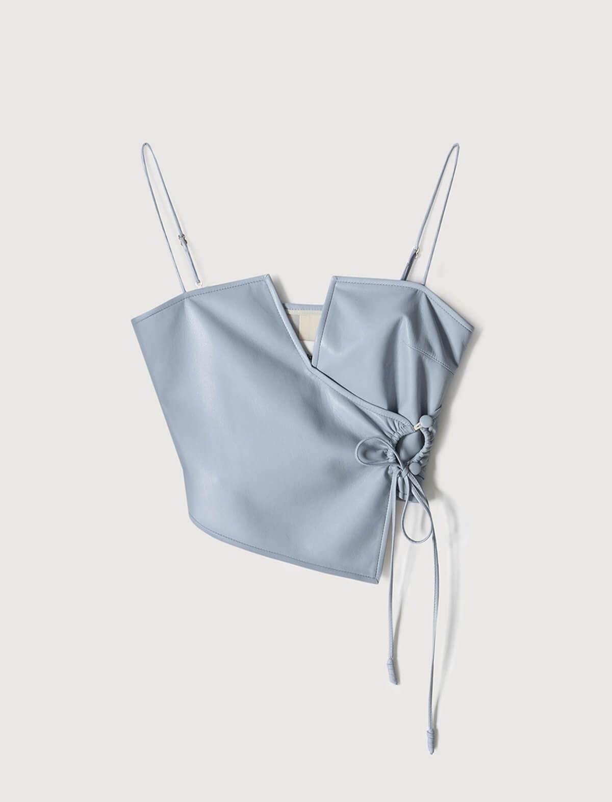 NANUSHKA Cosimo Vegan Leather Top in Blue | CLOSET Singapore