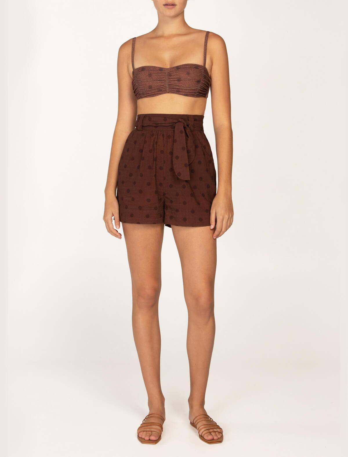 PEONY Organic Cotton-Blend Belted Shorts in Raisin | CLOSET Singapore