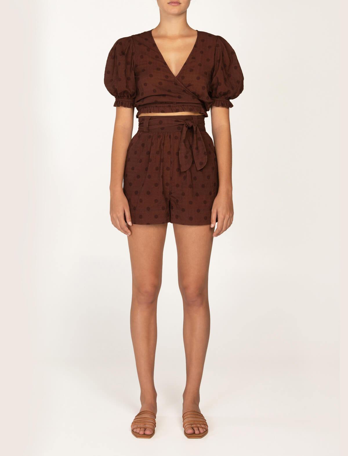 PEONY Organic Cotton-Blend Belted Shorts in Raisin | CLOSET Singapore