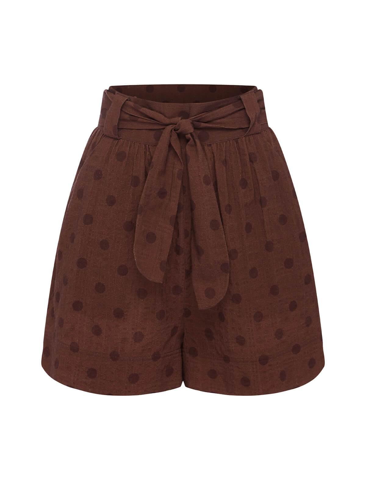 PEONY Organic Cotton-Blend Belted Shorts in Raisin | CLOSET Singapore